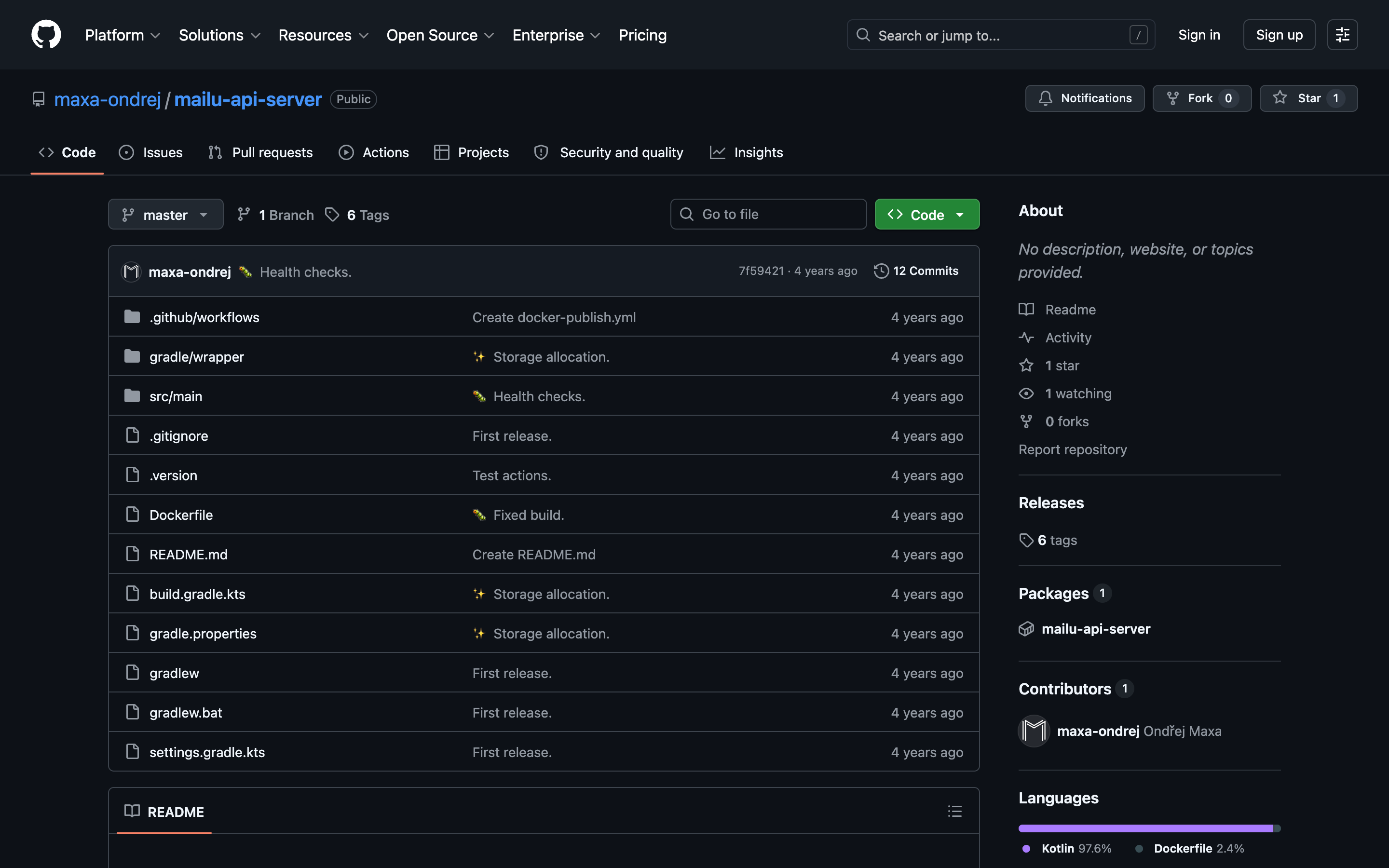 GitHub repo page for maxa-ondrej/mailu-api-server